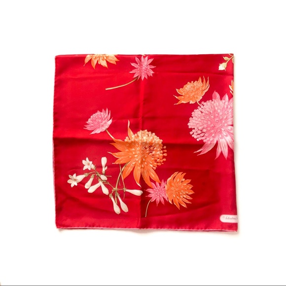 Salvatore Ferragamo Red Floral Square Silk Scarf - Picture 8 of 9
